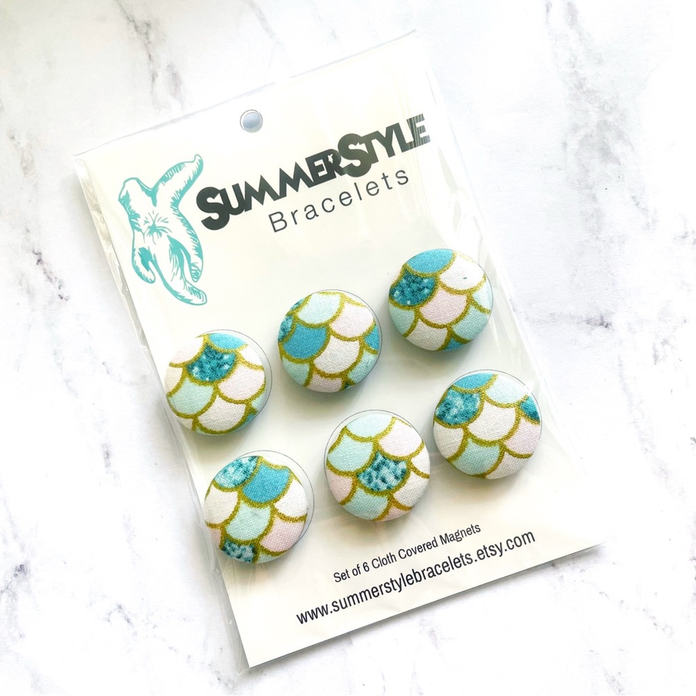Mint Mermaid Scales Cloth Button Magnet Set